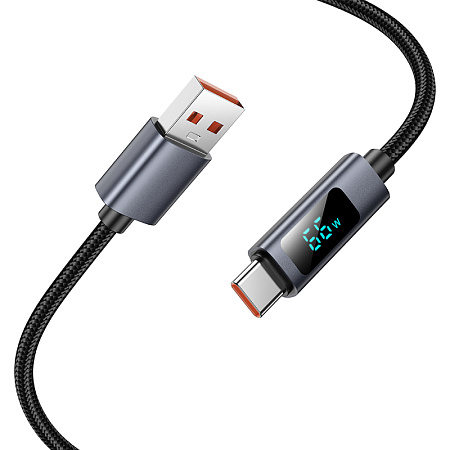 USB Кабель Type-C, HOCO, X112, 1 метр, с дисплеем, цвет черный