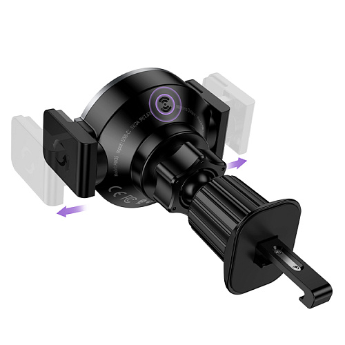 Держатель автомобильный на решетку с беспроводной зарядкой, HW35, HOCO, металлический серый Держатель автомобильный на решетку с беспроводной зарядкой, HW35, HOCO, металлический серый