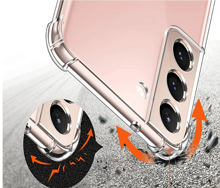Чехол силиконовый для Samsung Galaxy S22, усиленные края, с защитой камеры, X-CASE, прозрачный