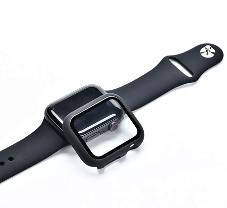 Защитное стекло на Apple Watch, 41mm, черное, с силиконовым чехлом