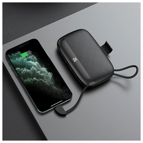 Универсальный Доп. Аккумулятор 10000mAh, S29 встоенный кабель Type-C, HOCO, черный