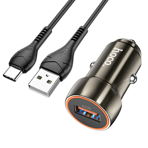 Автомобильное зарядное устройство, 1 USB QC3.0, (Z46), HOCO, Type-C, серый