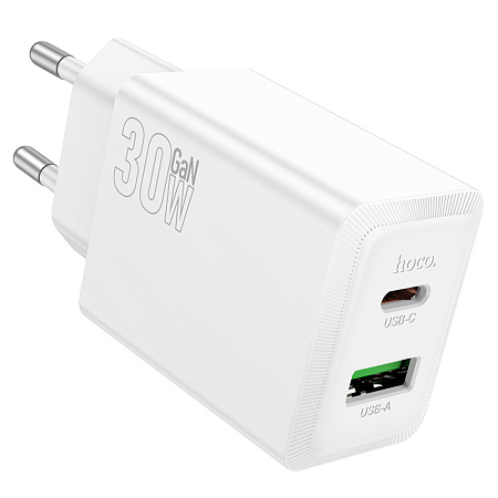 Сетевое зарядное устройство, 1 PD 30W + 1 USB 3.0 QC (N71), HOCO, белый
