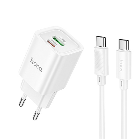 Сетевое зарядное устройство, 1 PD 30W + 1 USB 3.0 QC (C149A), HOCO, Type-C to Type-C, мини, белый