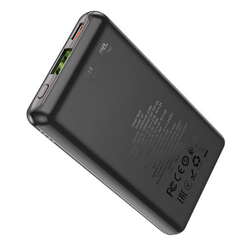 Универсальный Доп. Аккумулятор 10000mAh, Q7, HOCO, выход 1 USB (18W), 1 PD (20W), вход Type-C, черный