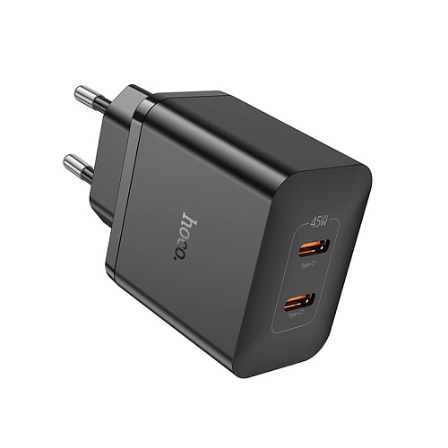 Сетевое зарядное устройство, 2 PD 45W (N35), HOCO, черный