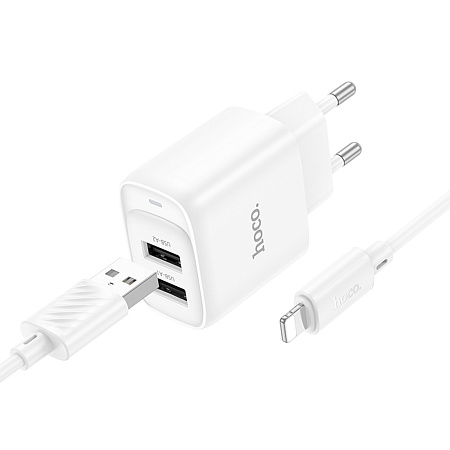 Сетевое зарядное устройство, 2 USB 2.1A (C141A), HOCO, Lightning, белый