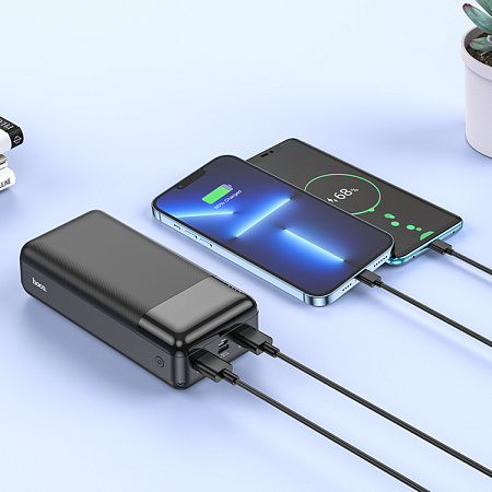 Универсальный Доп. Аккумулятор 30000mAh, J72B, HOCO, выход: 2 USB (5V/2.1A), черный