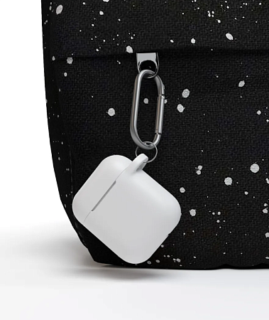 Чехол силиконовый для Airpods 1/Airpods 2 case, X-CASE, белый с карабином