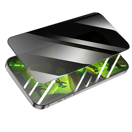 Защитное стекло на iPhone 13 (6.1)/13 Pro/14/16e, G777 Plus, HOCO, anti-static, антишпион, черное
