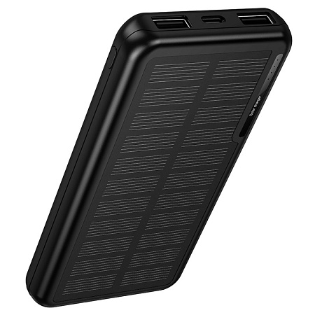 Универсальный Доп. Аккумулятор 10000mAh, J176, HOCO, выход: 2 USB (2A), с солнечной батареей, черный