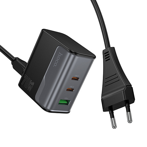 Сетевое зарядное устройство, 2 PD 70W + 1 USB 18W (CS76A), HOCO, черный