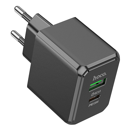 Сетевое зарядное устройство, 1 PD 20W + 1 USB 3.0 QC (CS14A), HOCO, черный