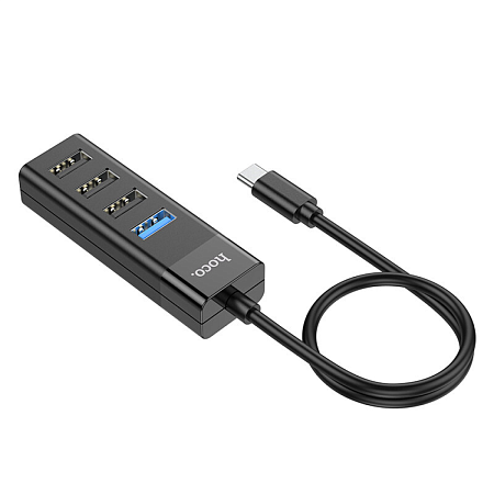 USB Хаб (HB25) c 1 Type-C на 1 USB 3.0 + 3 USB 2.0, HOCO, черный