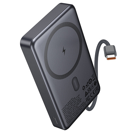 Универсальный Доп. Аккумулятор 10000mAh, Q44, HOCO, 1 PD 20W, беспроводная зарядка (MagSafe), с кабелем Type-C, серый