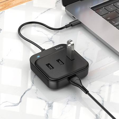 USB Хаб (HB31) с 1 Type-C на 1 USB 3.0+3 USB 2.0, L=0.2M, HOCO, черный