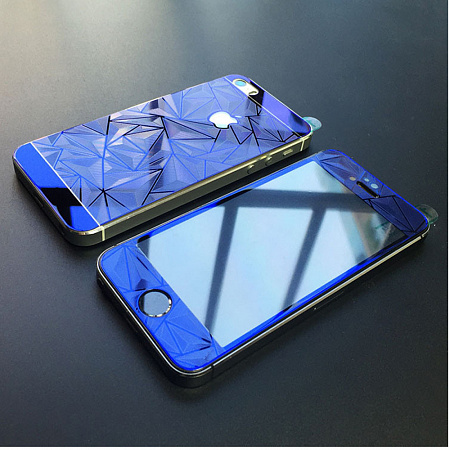 Защитное стекло на iPhone 5/5S/5SE, 2в1, 3D, синее, X-CASE