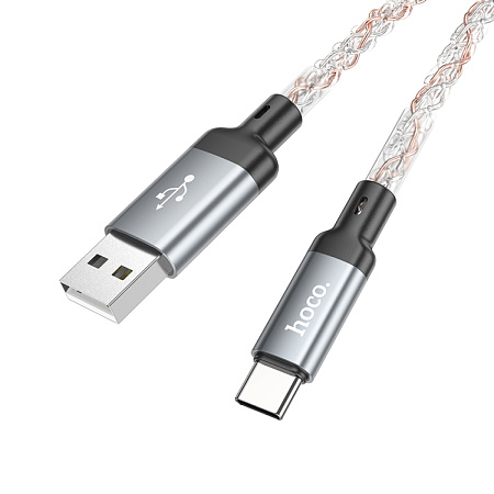 USB Кабель Type-C, HOCO, U112, 1м, светящийся, серый