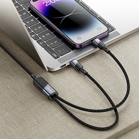 Кабель с 1 Type-C на 1 Type-C и 1 Lightning, U139, HOCO, 100W, черный