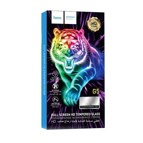 Защитное стекло для iPhone 15 Pro, G5, HOCO, Full screen silk screen HD tempered glass, черное