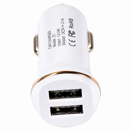 Автомобильное зарядное устройство, 2 USB 2.1A (Z1), usb cable lightning, HOCO, белый