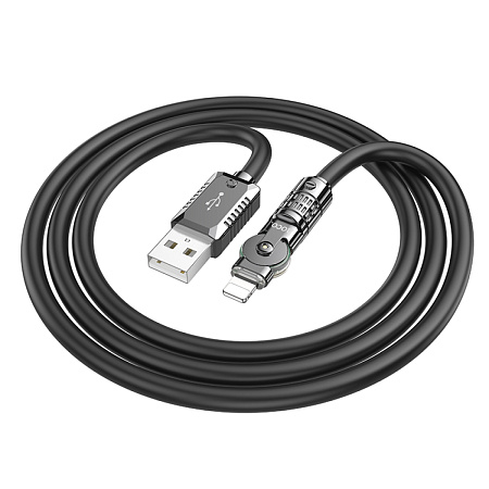 USB дата кабель Lightning, HOCO, U118, Разъем можно поворачивать на 180°, черный