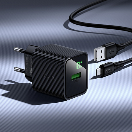 Сетевое зарядное устройство, 1 USB 3.0 QC (CS81A), HOCO, Micro, с дисплеем, черный
