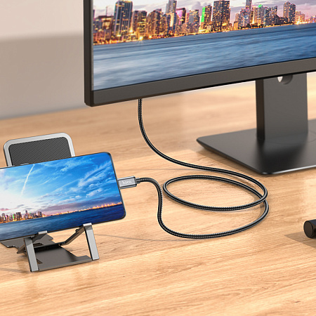 HDMI кабель на Type-C, UA27, HOCO, 2м, металлический серый