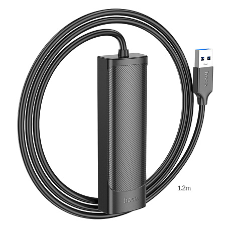 USB Хаб (HB42) с 1 USB на 3 USB 3.0+RJ45, HOCO, L=1.2M, черный