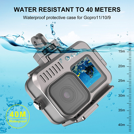 Чехол для GoPro HERO13/12/11/10/9, алюминиевый, для дайвинга 40 м погружение, вакуумный, PULUZ