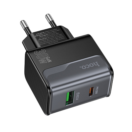 Сетевое зарядное устройство, 1 PD 30W + 1 USB 3.0 QC (CS73A), HOCO, черный