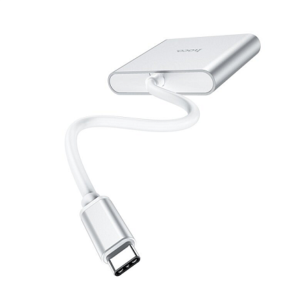 USB Хаб (HB14) c 1 Type-C на USB 3.0+HDMI+PD, HOCO, серебро