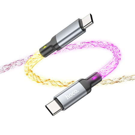 Кабель Type-C на Type-C, HOCO, U112, 60W, 1м, светящийся, серый