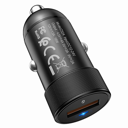 Автомобильное зарядное устройство, 1 USB 18W, QC3.0 (Z32A), HOCO, черный