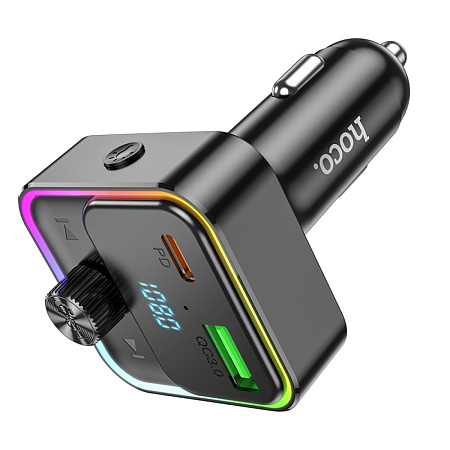 Bluetooth FM модулятор, E81, HOCO, 1 PD (30W), 1 USB (QC), черный