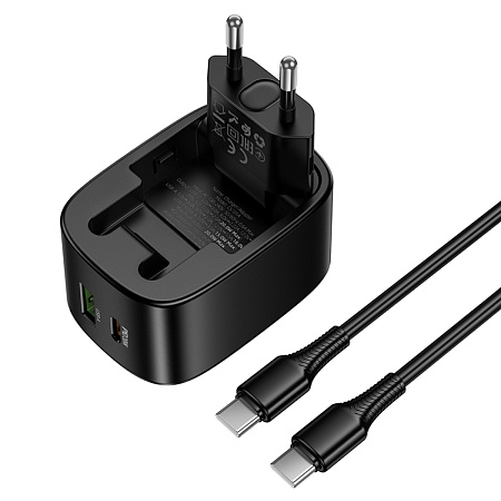 Сетевое зарядное устройство, 1 PD 20W + 1 USB 3.0 QC (CS101A), HOCO, Type-C to Type-C, складное, черный