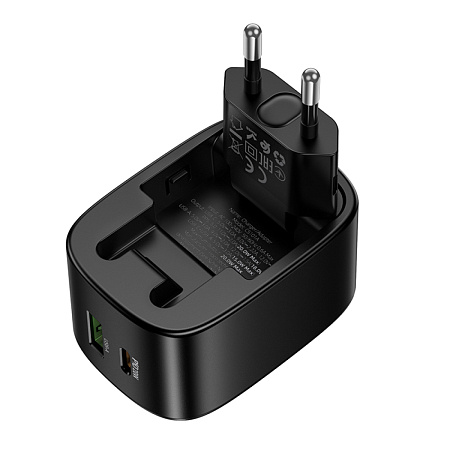 Сетевое зарядное устройство, 1 PD 20W + 1 USB 3.0 QC (CS101A), HOCO, складное, черный