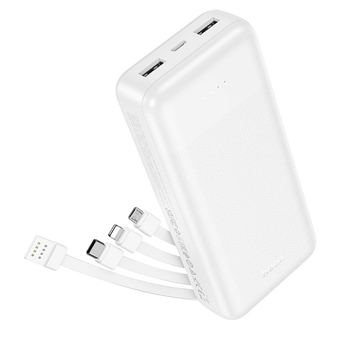 Универсальный Доп. Аккумулятор 20000mAh, J163A, HOCO, выход: 2 USB, 1 PD (20W), кабель: Type-C, Lightning, Micro, белый