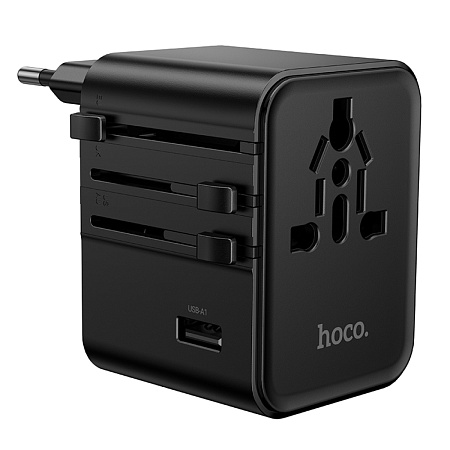Переходник на розетку (все виды), 2 PD+2 USB, AC30, HOCO, черный