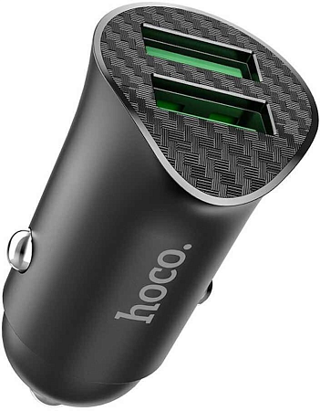 Автомобильное зарядное устройство, 2 USB 3.0 QC (Z39), 18W, HOCO, кабель Type-C, черный