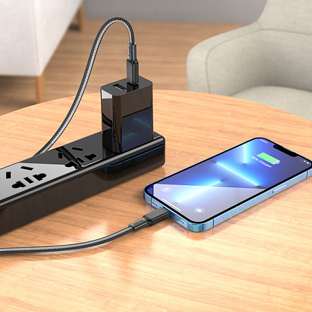 Кабель Lightning to Type-C (PD), HOCO, X69, 1м, черный с белым