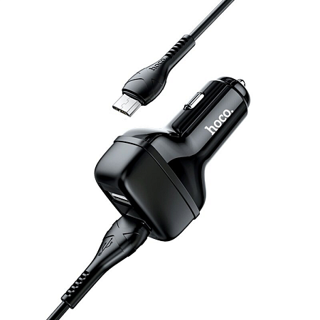 Автомобильное зарядное устройство, 2 USB 2.4A (Z36), usb cable micro, HOCO, черный