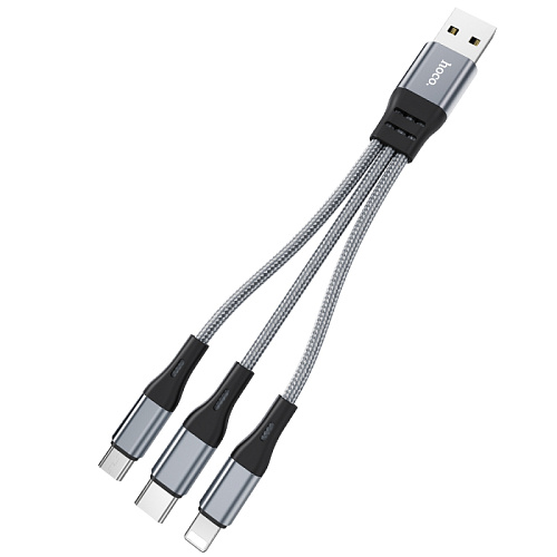 USB дата кабель Lightning+Micro+Type-C, X47, HOCO, серый