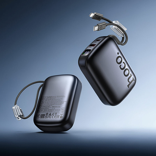 Универсальный Доп. Аккумулятор 20000mAh, Q55, HOCO, выход 1 USB (22.5W) + 1 PD (20W), кабель: Type-C, Lightning, серый