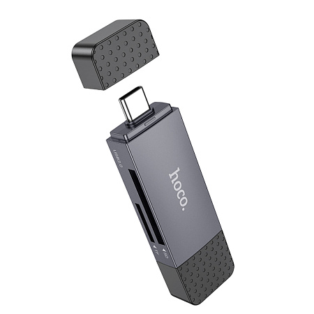 Картридер 2 в 1, USB/Type-C 2.0, HB45, HOCO, поддержка TF/SD карт, серый