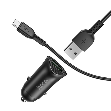 Автомобильное зарядное устройство, 2 USB 3.0 QC (Z39), 18W, HOCO, кабель Micro, черный
