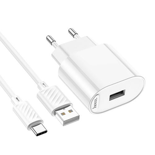 Сетевое зарядное устройство, 1 USB 10.5W (C109A), HOCO, Type-C, белый