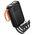 Универсальный Доп. Аккумулятор 10000mAh, J151, HOCO, выход 4 кабеля: Micro, Type-C, Lightning, USB, черный