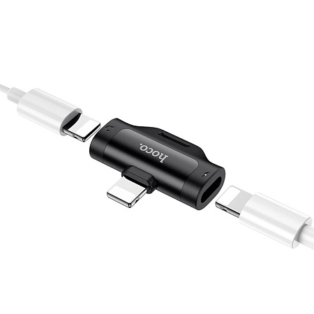 Переходник c Lighting на разъем Lightning+наушники Lightning, LS31, HOCO, синий