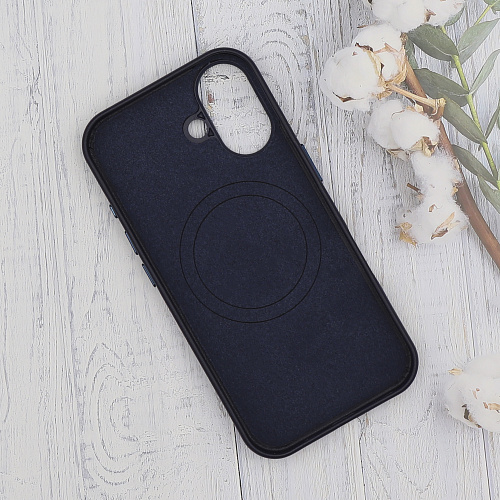 Чехол-накладка для iPhone 16, экокожа, магнитный (MagSafe), без лого, X-CASE, синий